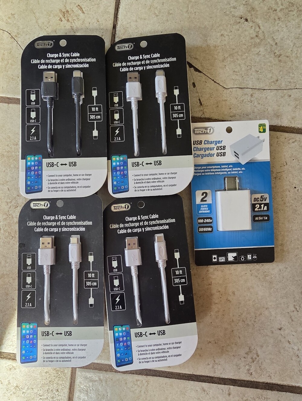 USB C CHARGE & SYNC Cable + USB Charger Wall Plug